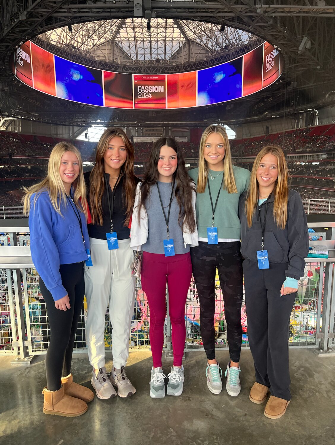 Grace Mansell, Savannah Rimmer, Scarlett Jacobs, Caroline Redding,  and Anna Marie Gentry were among the nearly 80 Madison-Ridgeland Academy seniors who recently attended the Passion 2024 Christian conference in Atlanta.